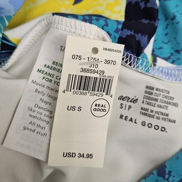 *New* American Eagle Aerie Green/Blue Tropical Swim Bottoms Size Small - Picture 4 of 7